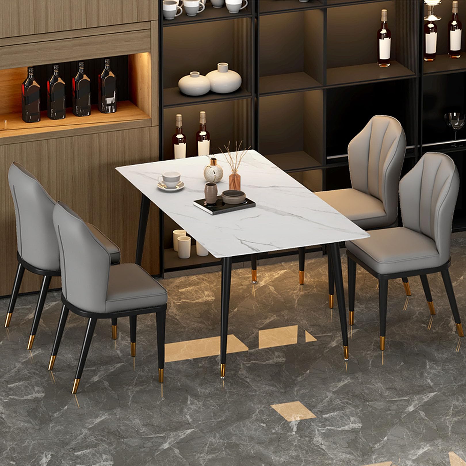 Amazon｜グレー ダイニングチェア 4 脚セット アクセントチェア